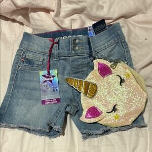 Vigoss 6x The Chelsea style Denim Shorts with Unicorn accessory Pouch/ keychain